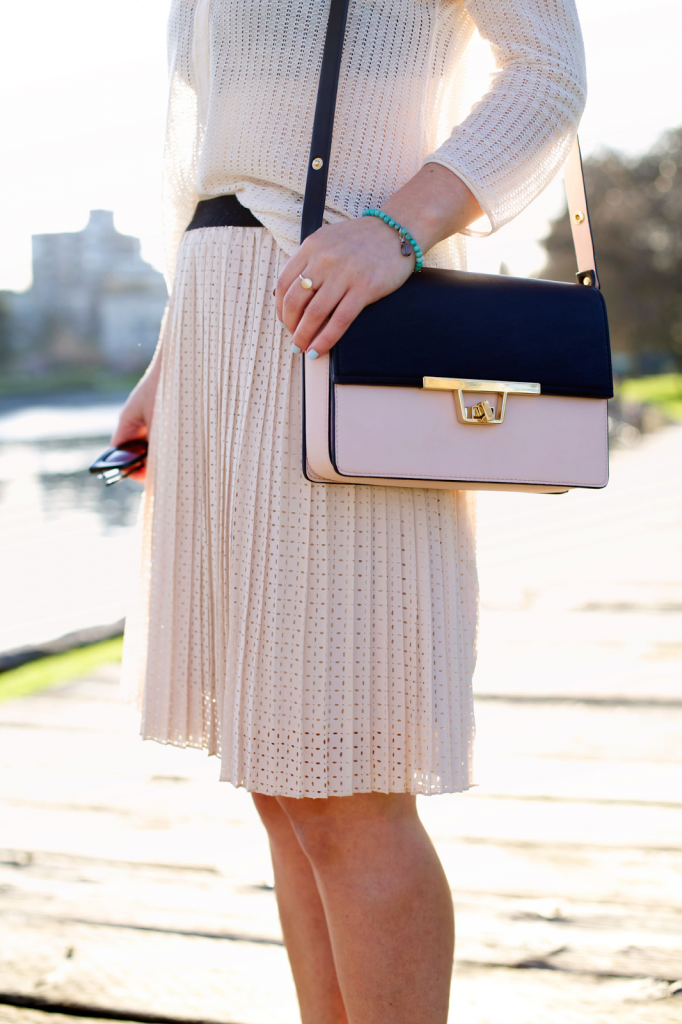 to vogue or bust, vancouver style blog, vancouver fashion blog, vancouver fashion, vancouver style, canadian fashion blog, alexandra grant, joe fresh skirt, left on houston sweater, keltie leanne designs necklace, kv bijou bracelet, sole society heels, zara bag, topshop sunglasses, blush look, spring style