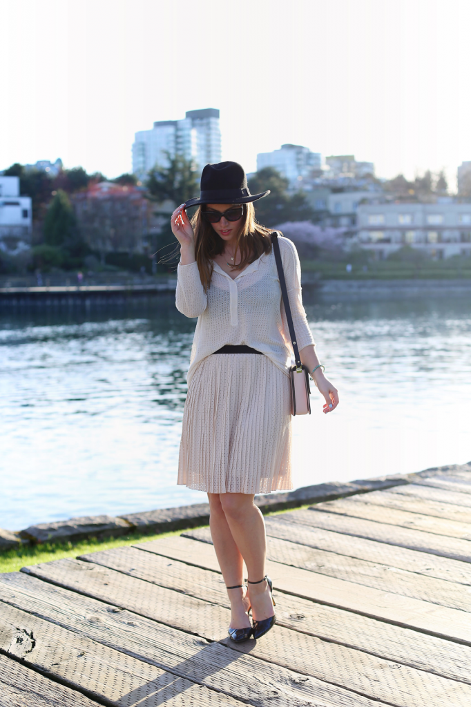 to vogue or bust, vancouver style blog, vancouver fashion blog, vancouver fashion, vancouver style, canadian fashion blog, alexandra grant, joe fresh skirt, left on houston sweater, keltie leanne designs necklace, kv bijou bracelet, sole society heels, zara bag, topshop sunglasses, blush look, spring style