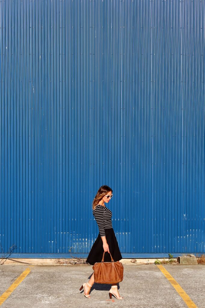 to vogue or bust, vancouver style blog, vancouver fashion blog, canadian fashion blog, vancouver style, vancouver fashion, alexandra grant, femme style, summer style, striped shirt, black obakki pleated skirt, j.crew heels, roots bag, h and m sunglasses, parisian chic, parisian style, top style blog, top fashion blog, top vancouver style blog, top vancouver fashion blog