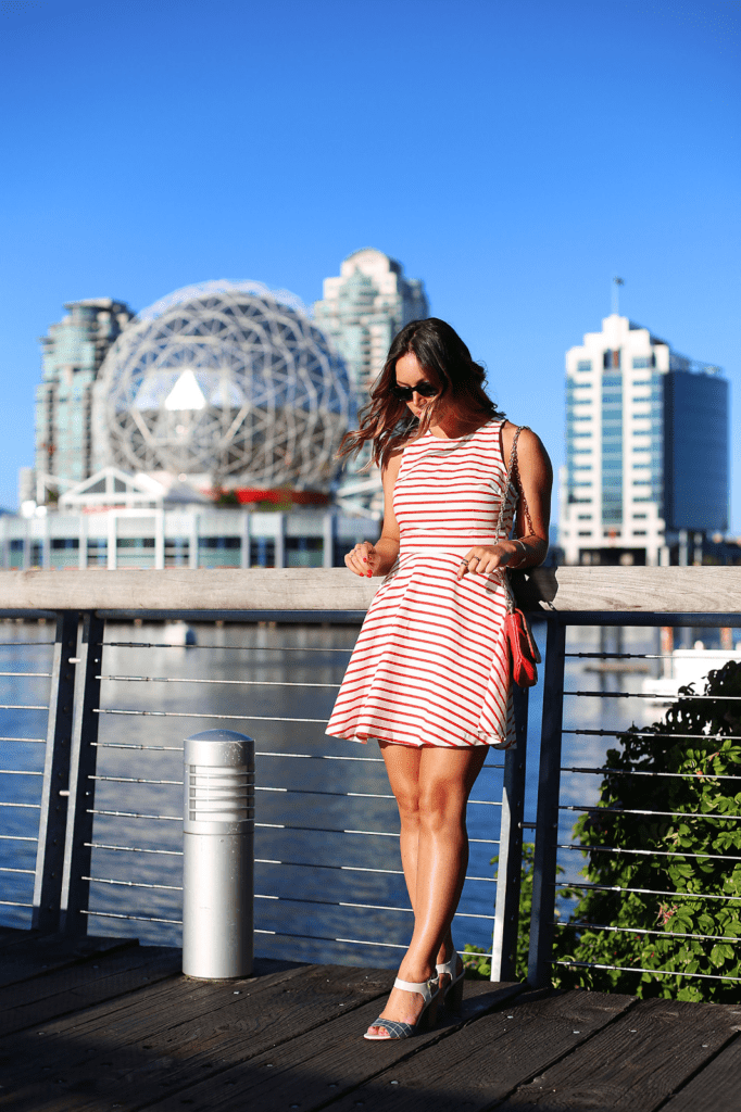 to vogue or bust, vancouver style blog, vancouver fashion blog, canadian fashion blog, vancouver lifestyle blog, canadian lifestyle blog, alexandra grant, summer style, retro sundress, how to style a striped dress, boutique onze dress, sole society sandals, persol sunglasses, mary nichols bag, viva blanca jewelry, science world vancouver, top fashion blog, top style blog