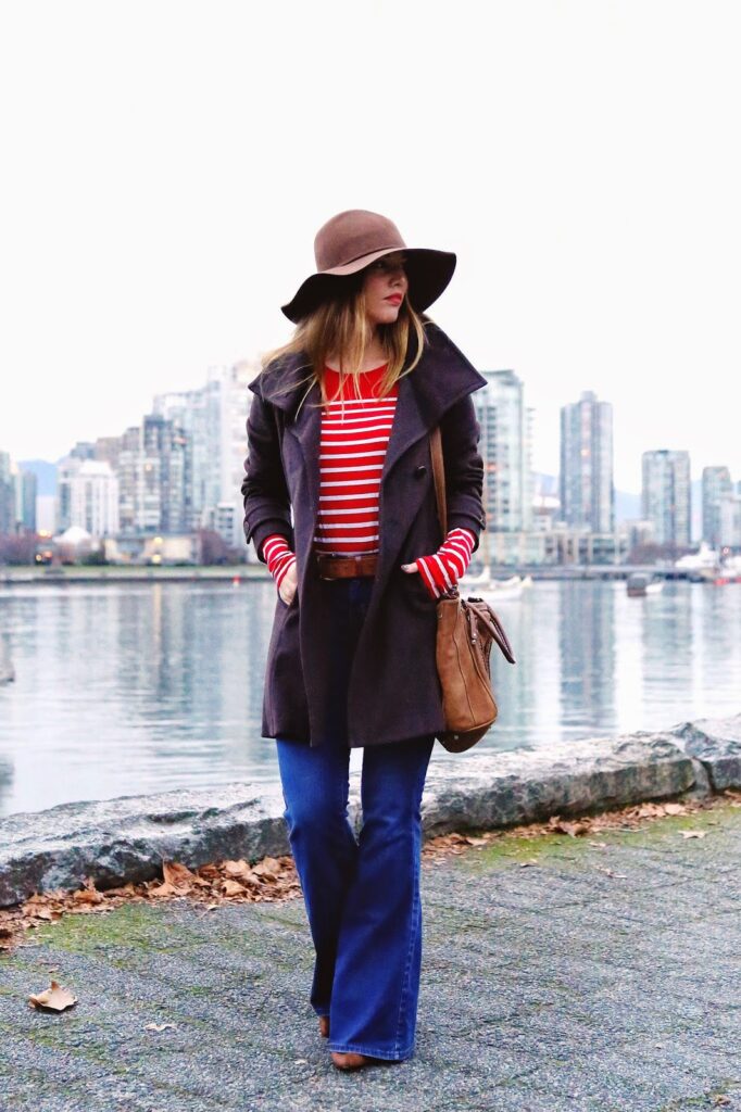 to vogue or bust, vancouver style blog, vancouver fashion blog, vancouver travel blog, vancouver health blog, vancouver lifestyle blog, canadian fashion blog, canadian health blog, canadian style blog, canadian travel blog, canadian lifestyle blog, alexandra grant, old navy flare jeans, aritzia wilfred coat, forever 21 striped shirt, joe fresh pony hair shoes, monoprix floppy hat, roots grace bag, how to pull off seventies style, how to style flare jeans, how to style oversized proportions, how to wear oversized layers, seventies style, 70s style tips, how to wear seventies style, how to make flare jeans work, retro 70s style, how to style a floppy hat, how to wear a floppy hat, best fashion blogs, best style blogs, best health blogs, best fitness blogs, best lifestyle blogs, best travel blogs, top fashion blogs, top style blogs, top health blogs, top fitness blogs, top lifestyle blogs, top travel blogs
