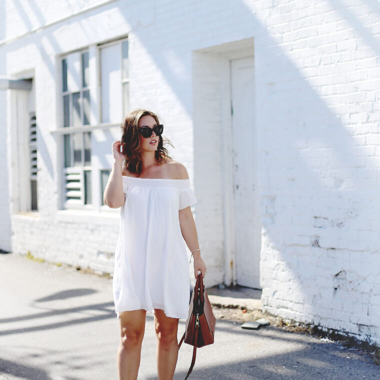 Off the shoulder dress styling