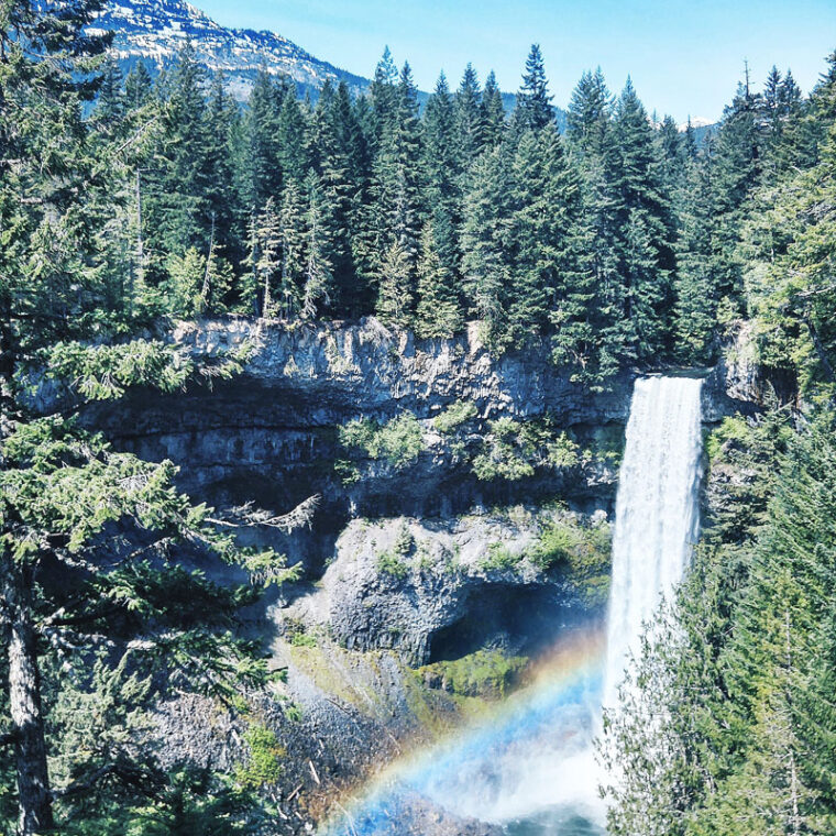 Rainbow over Brandywine Falls hike in Whistler, Canada
