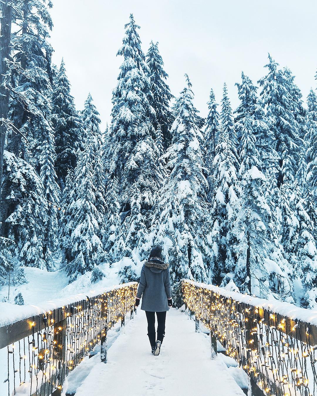 Alexandra Grant of To Vogue or Bust in Express winter coat at Grouse Mountain's winter light festival