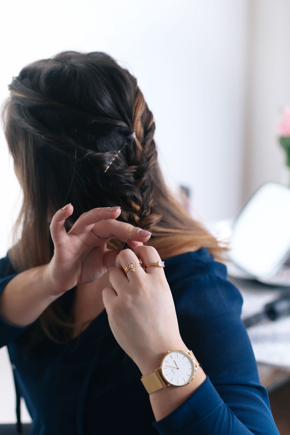 Second day hair styles with John Frieda, John Frieda Luxurious Volume Dry Shampoo, Frizz Ease Touch-Up Crème, John Frieda Brilliant Brunette Visibly Deeper Collection styled by To Vogue or Bust 