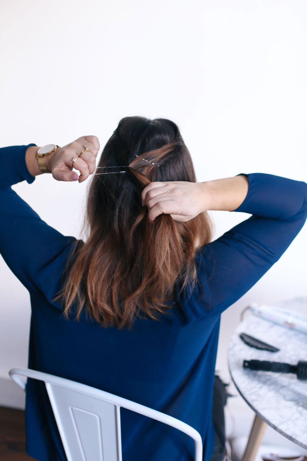 Second day hair styles with John Frieda, John Frieda Luxurious Volume Dry Shampoo, Frizz Ease Touch-Up Crème, John Frieda Brilliant Brunette Visibly Deeper Collection styled by To Vogue or Bust 