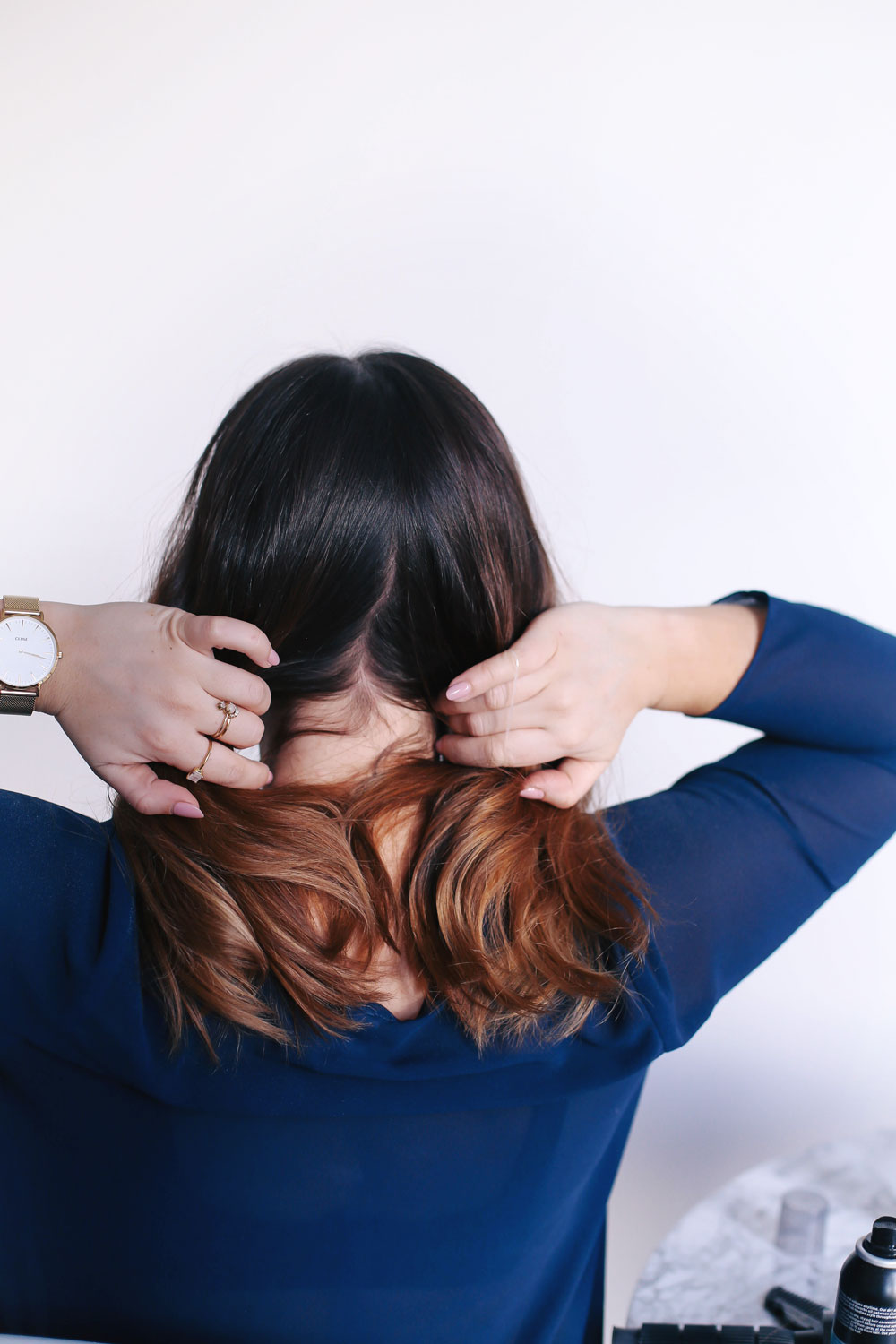 Second day hair styles using John Frieda products, including Luxurious Volume line, Brilliant Brunette Visibly Deeper Collection, Colour Deepening Treatment styled by To Vogue or Bust