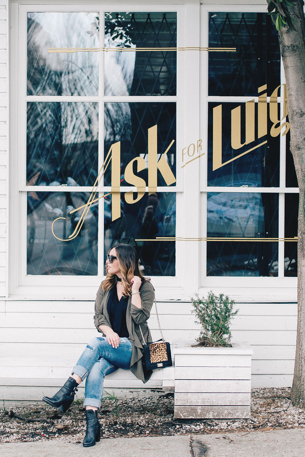 Romantic restaurants in Vancouver at Ask for Luigi, best date night spots in Vancouver, in Frye ankle boots, boyfriend jeans, skinny scarf, Revolve trench coat by To Vogue or Bust