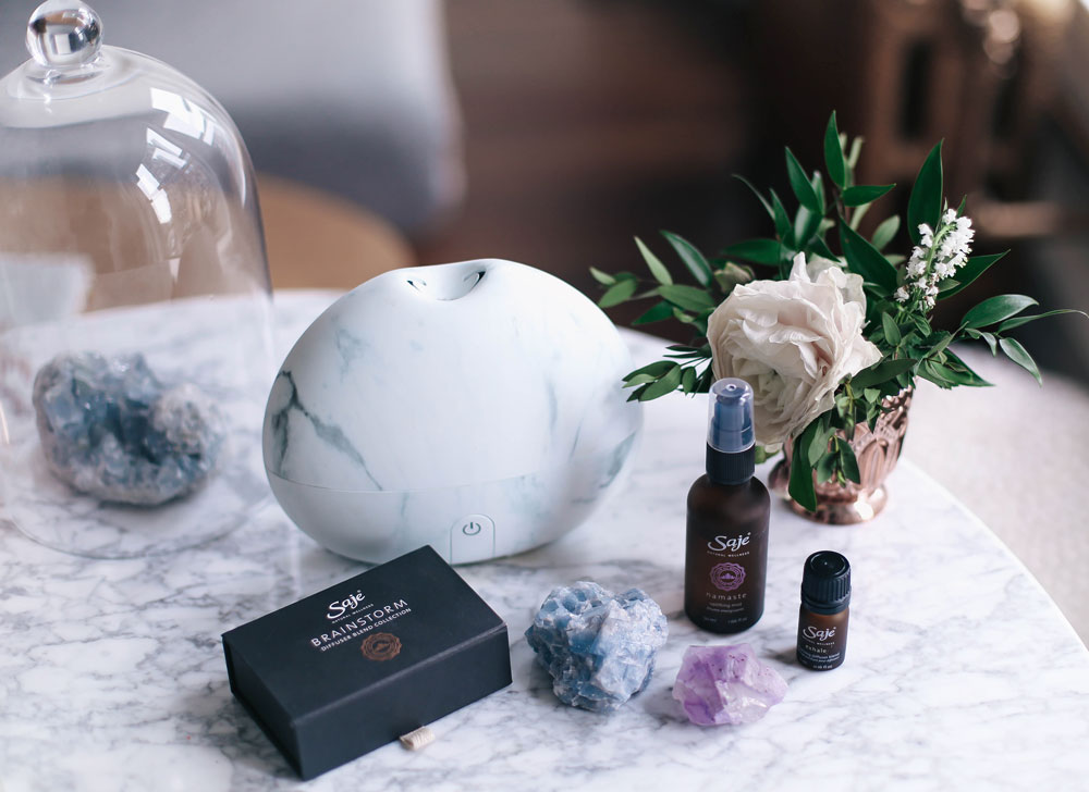 How to start meditating with Saje Wellness, Pain Release, Peppermint Halo, Namaste Mist, crystals, meditation tips, meditation space by To Vogue or Bust