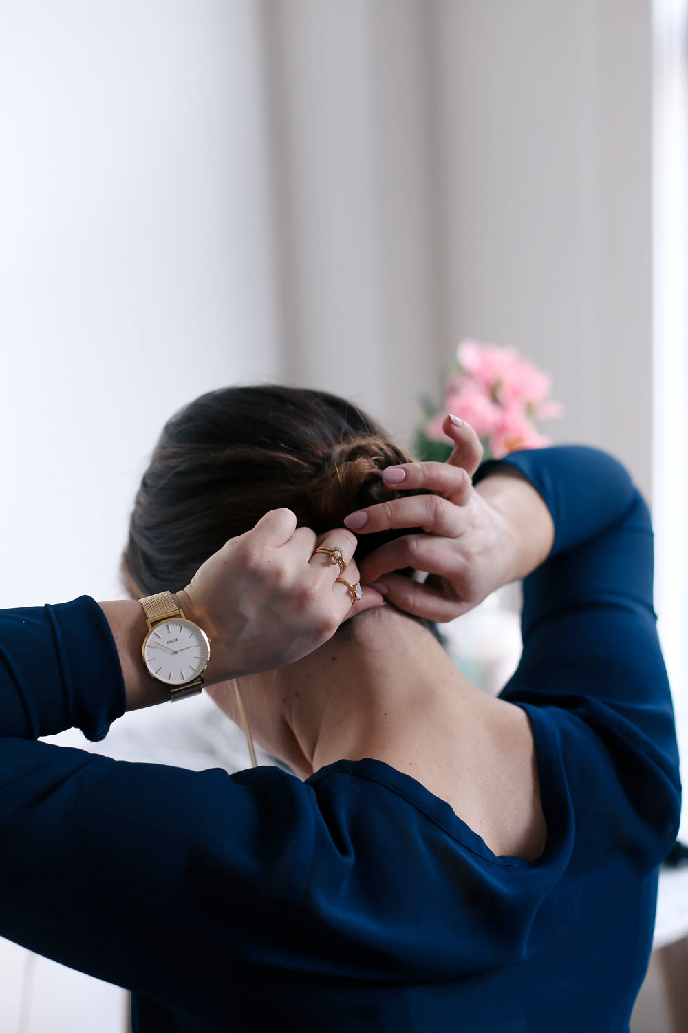 How to create a braided knot, second day hairstyle, with John Freida, Brilliant Brunette Visibly Deeper collection by To Vogue or Bust