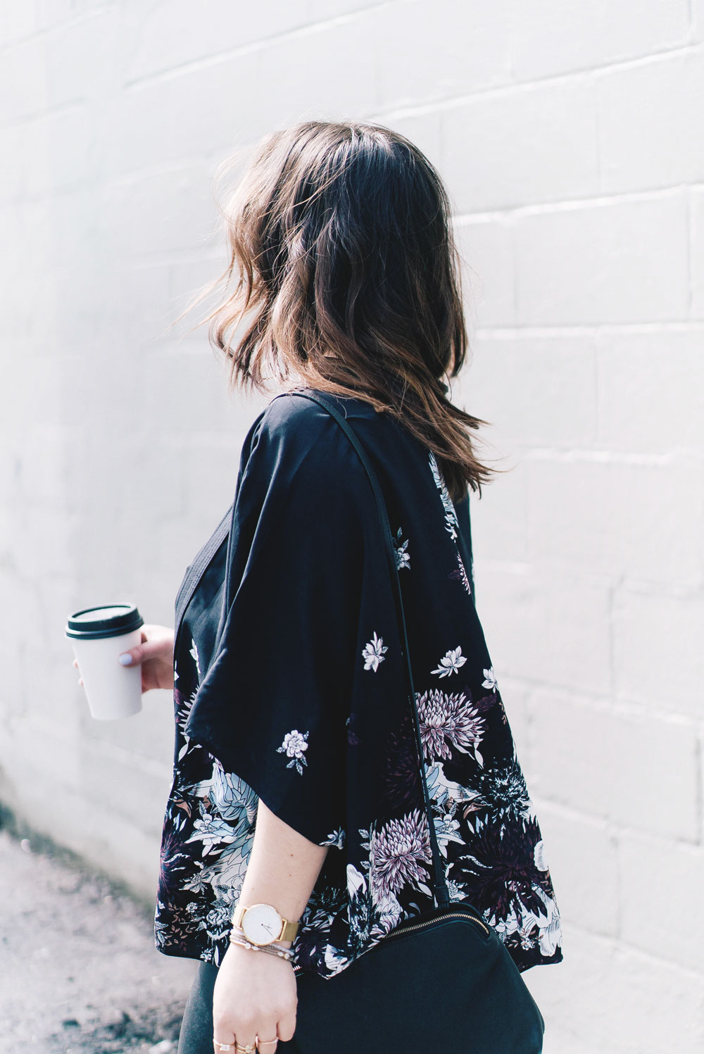 Spring floral trend styling tips in Aritzia Kimono, Celine Sunglasses, Aritzia Leather Leggings, how to wear spring florals, Aritzia spring tops, how to wear a kimono, Leah Alexandra jewelry by To Vogue or Bust 
