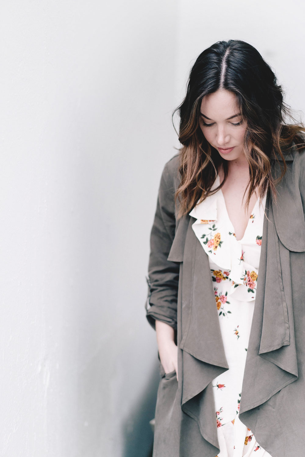 how to wear florals in revolve dress, lovers and friends dress, cluse watch, aritzia bega bag, how to style spring trench coat, how to stack jewelry, floral dress ideas by To Vogue or Bust