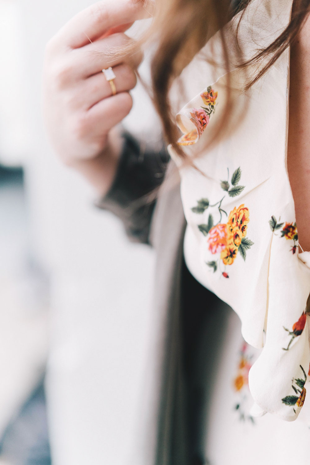 how to wear florals in revolve dress, lovers and friends dress, cluse watch, aritzia bega bag, how to style spring trench coat, how to stack jewelry, floral dress ideas by To Vogue or Bust