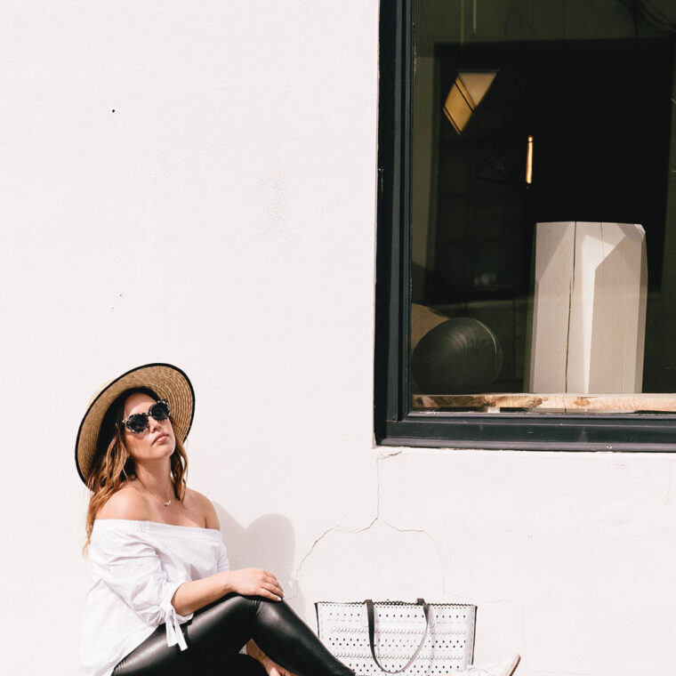 How to style converse sneakers, how to wear converse, how to wear sneakers, how to wear a boat hat, summer transition outfit ideas in bailey nelson sunglasses, bailey nelson tortoise sunglasses, aritzia off the shoulder top by To Vogue or Bust