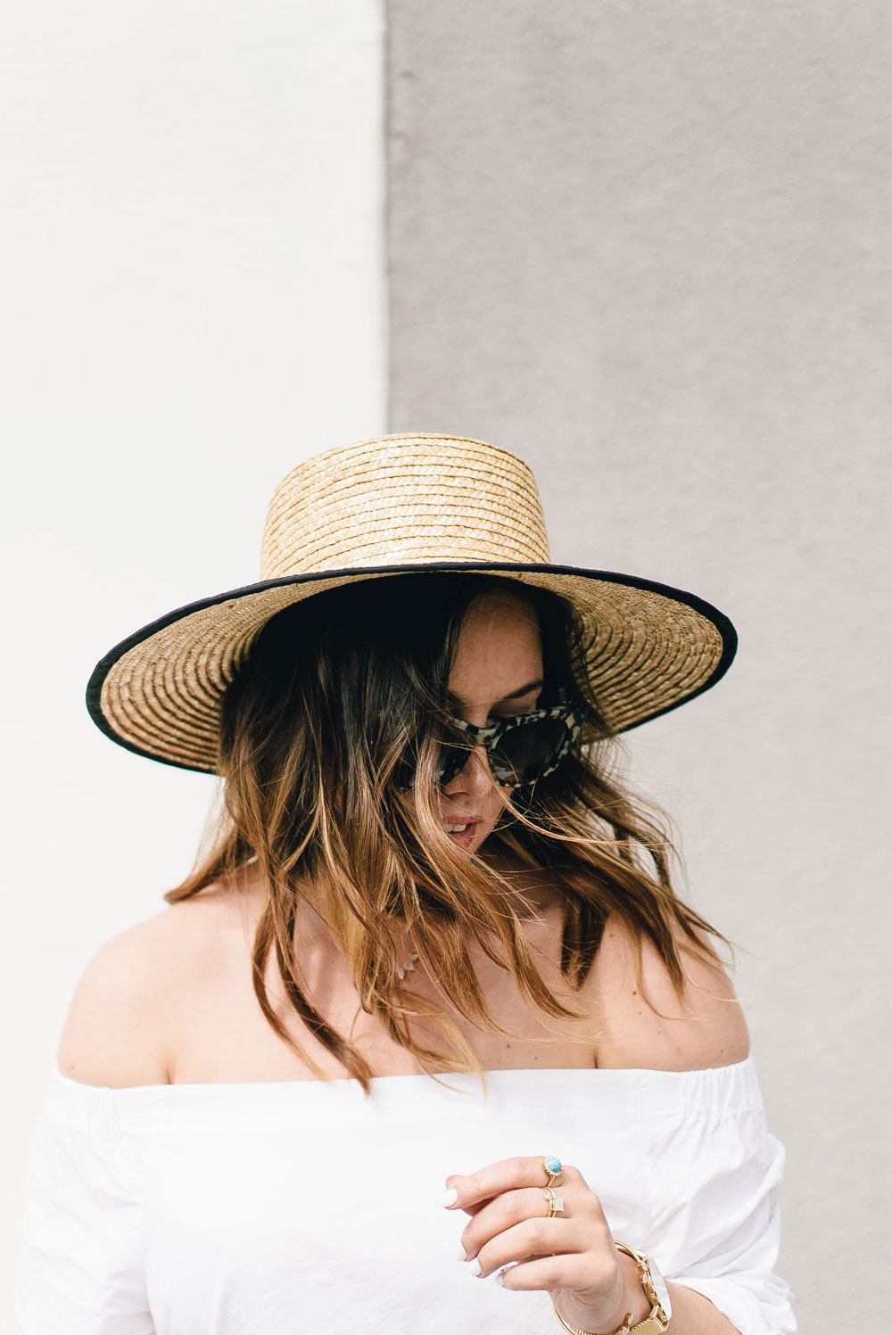 How to style converse sneakers, how to wear converse, how to wear sneakers, how to wear a boat hat, summer transition outfit ideas in bailey nelson sunglasses, bailey nelson tortoise sunglasses, aritzia off the shoulder top by To Vogue or Bust