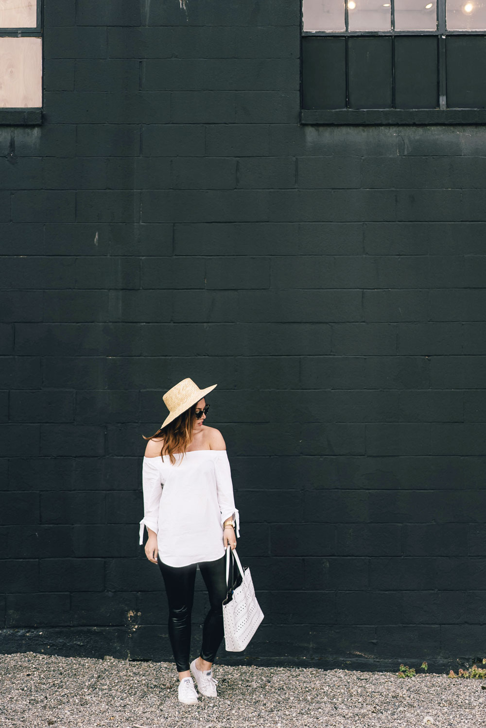 How to style converse sneakers, how to wear converse, how to wear sneakers, how to wear a boat hat, summer transition outfit ideas in bailey nelson sunglasses, bailey nelson tortoise sunglasses, aritzia off the shoulder top by To Vogue or Bust