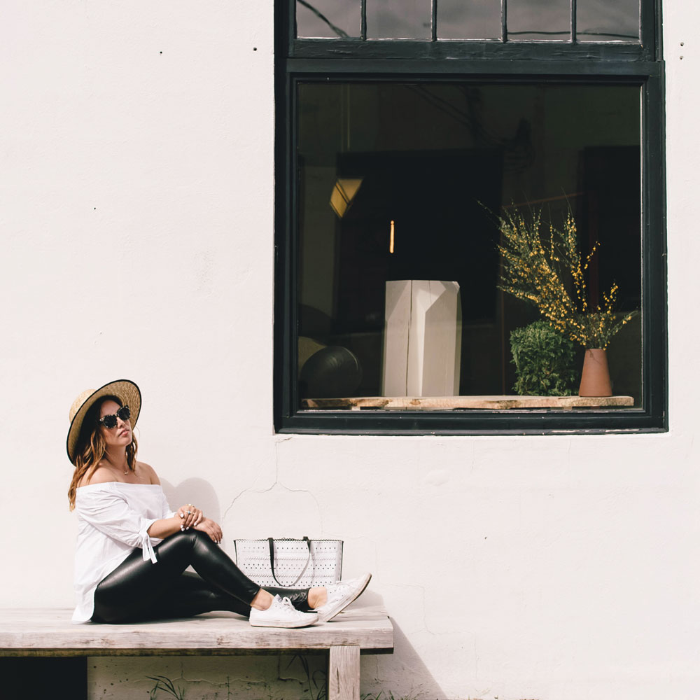 How to style converse sneakers, how to wear converse, how to wear sneakers, how to wear a boat hat, summer transition outfit ideas in bailey nelson sunglasses, bailey nelson tortoise sunglasses, aritzia off the shoulder top by To Vogue or Bust