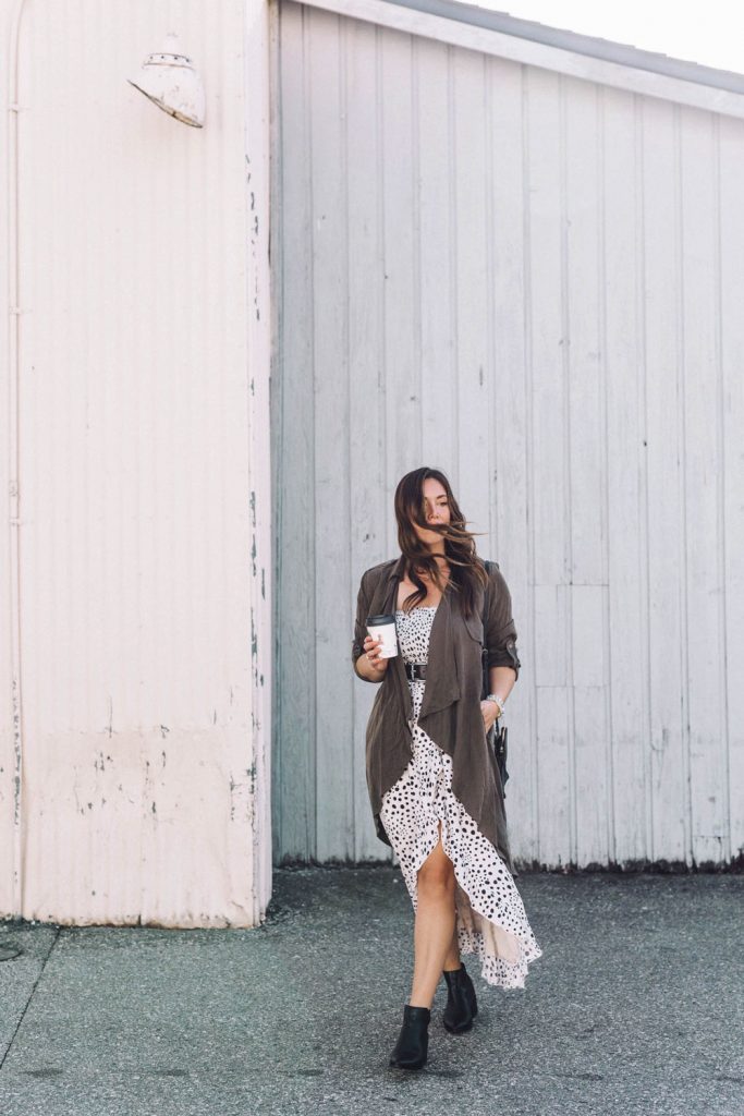 Spring dress outfit idea in this Lost in Lunar Allira maxi dress, Chinese Laundry ankle boots, and REVOLVE trench styled by To Vogue or Bust.