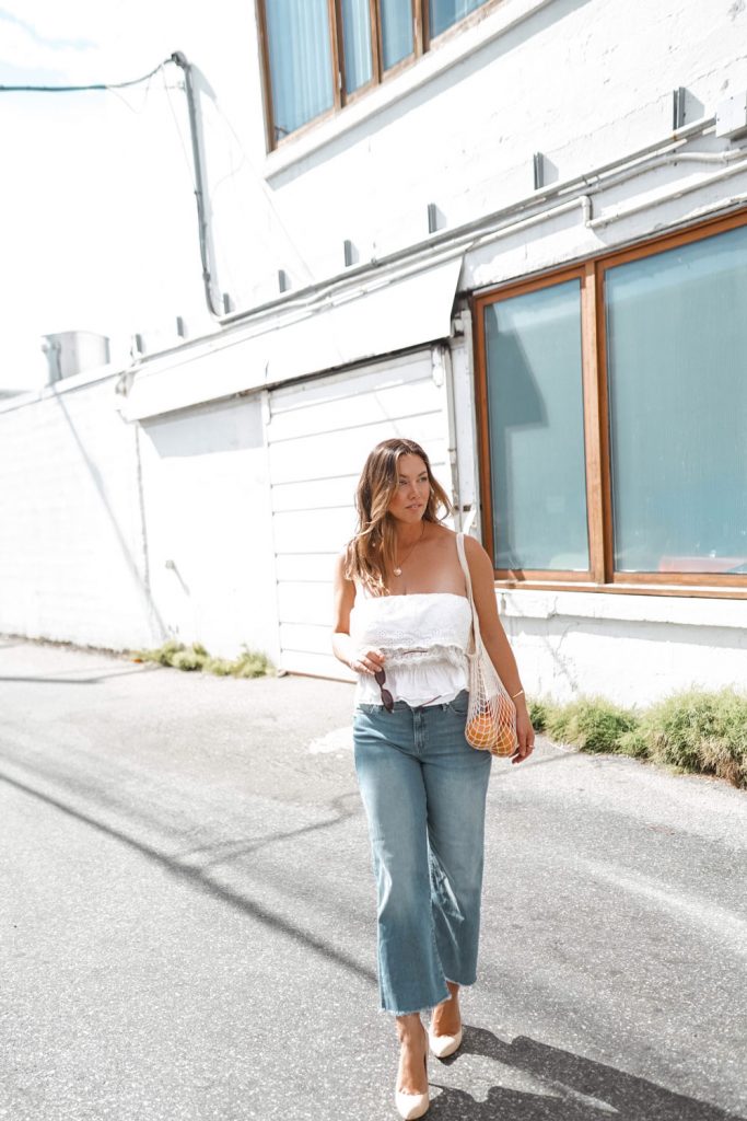 Perfect easy summer-ready cropped jeans outfit idea in Mavi Romee cropped jeans paired with a white crop top and nude Ted Baker pumps, styled by To Vogue or Bust.