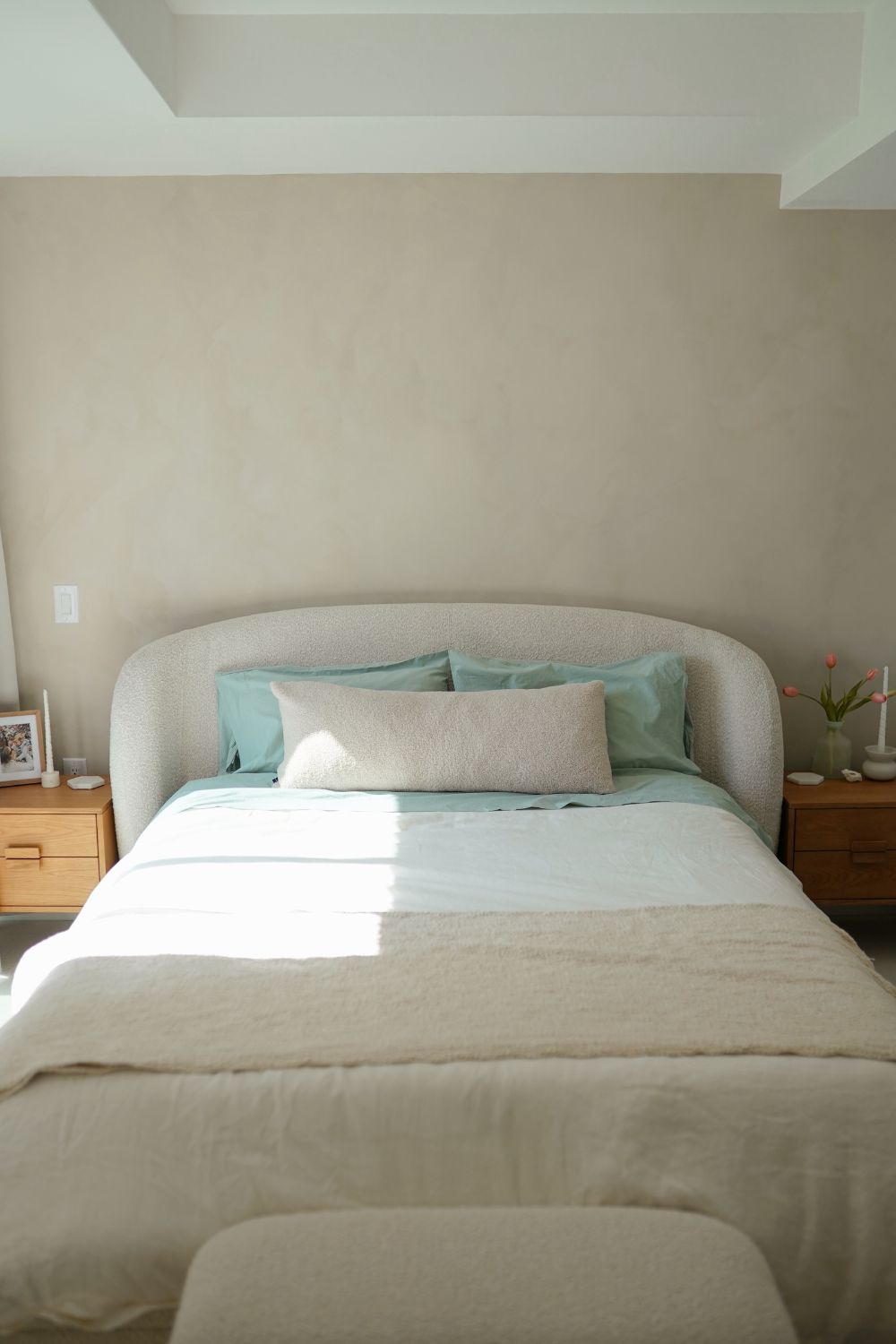 boucle cream bed frame
