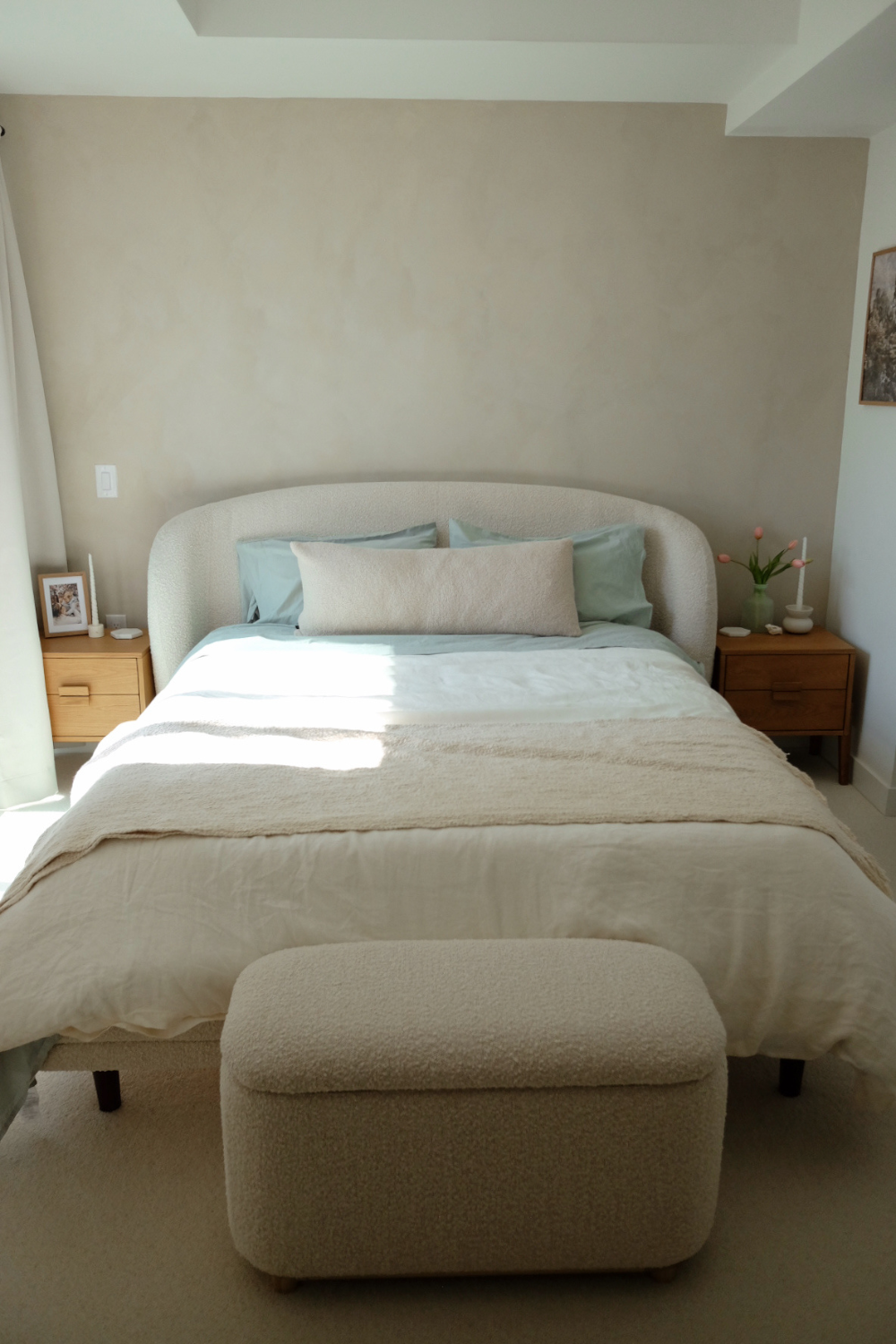 beige limewash walls bedroom