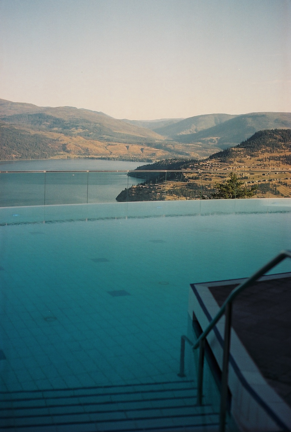 The pool overlooking Okanagan Lake at Sparkling Hill Resort