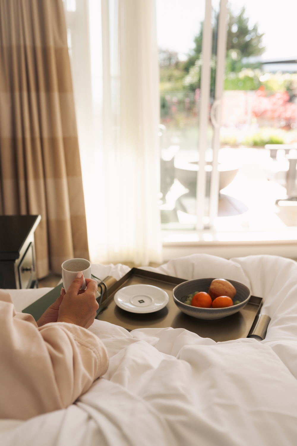 Room service breakfast in bed during a Vancouver Island weekend getaway