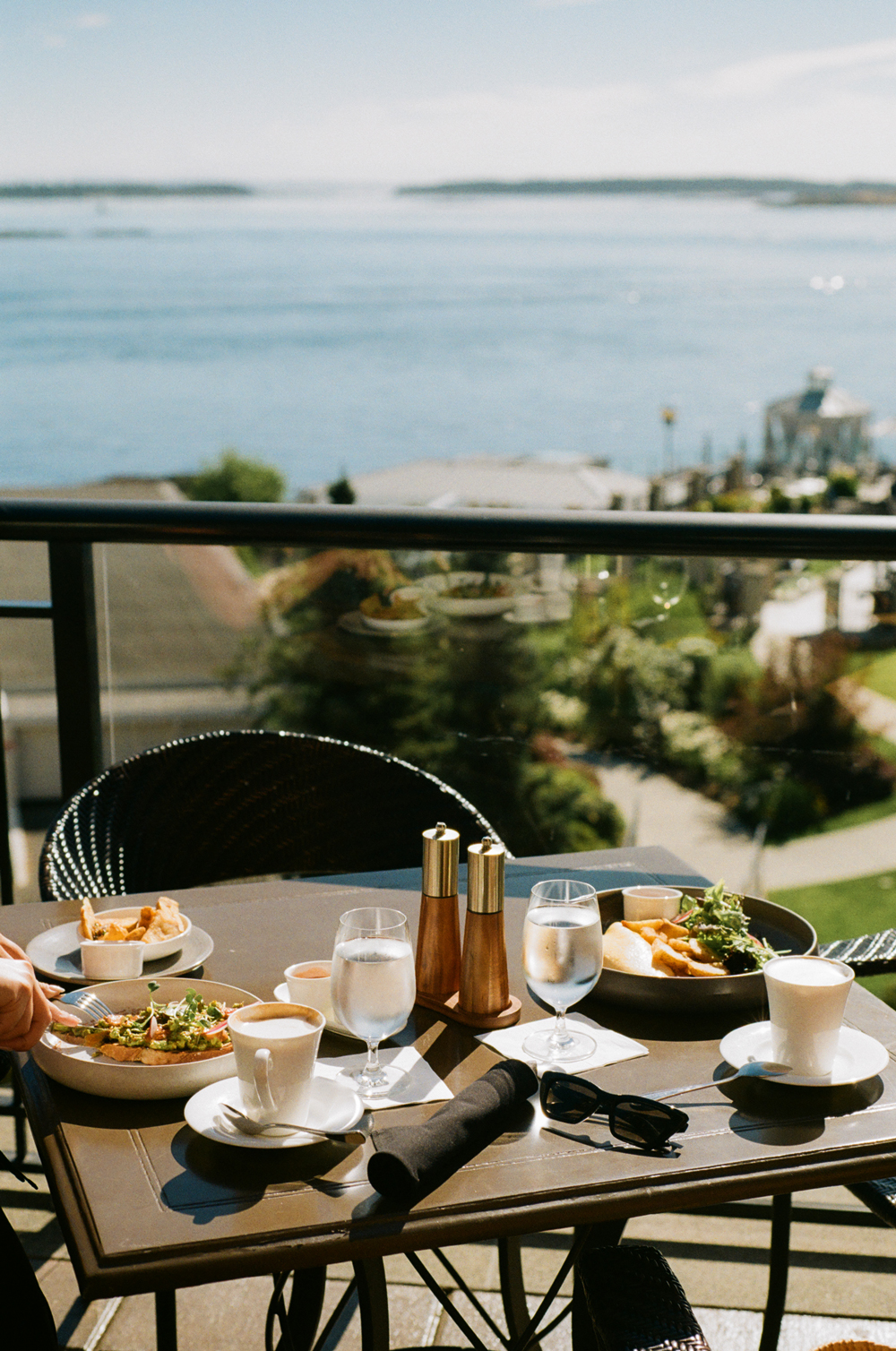 Breakfast overlooking the ocean at Oak Bay Beach Hotel in Victoria
