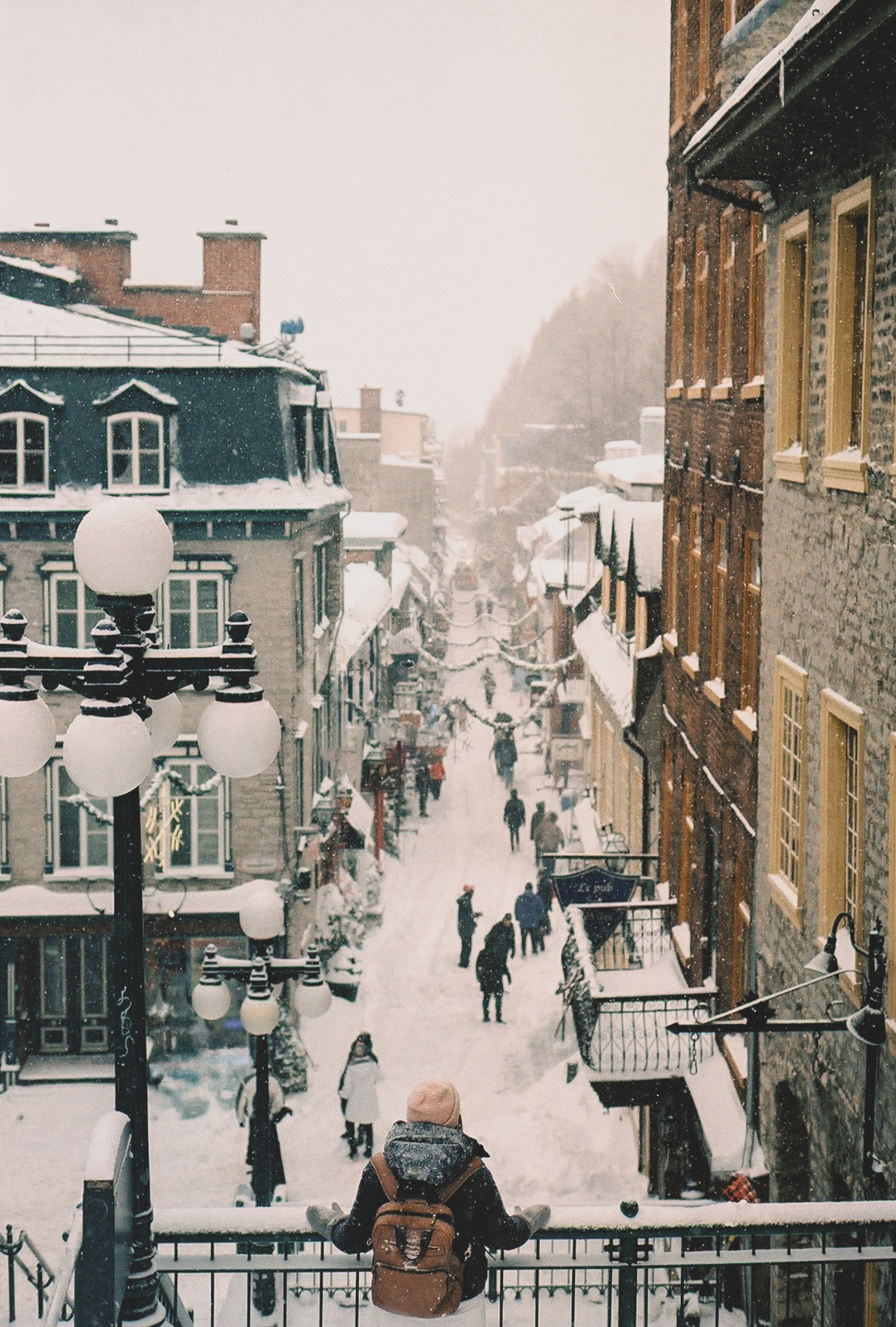 Historic buildings and snowy streets in Old Québec in winter
