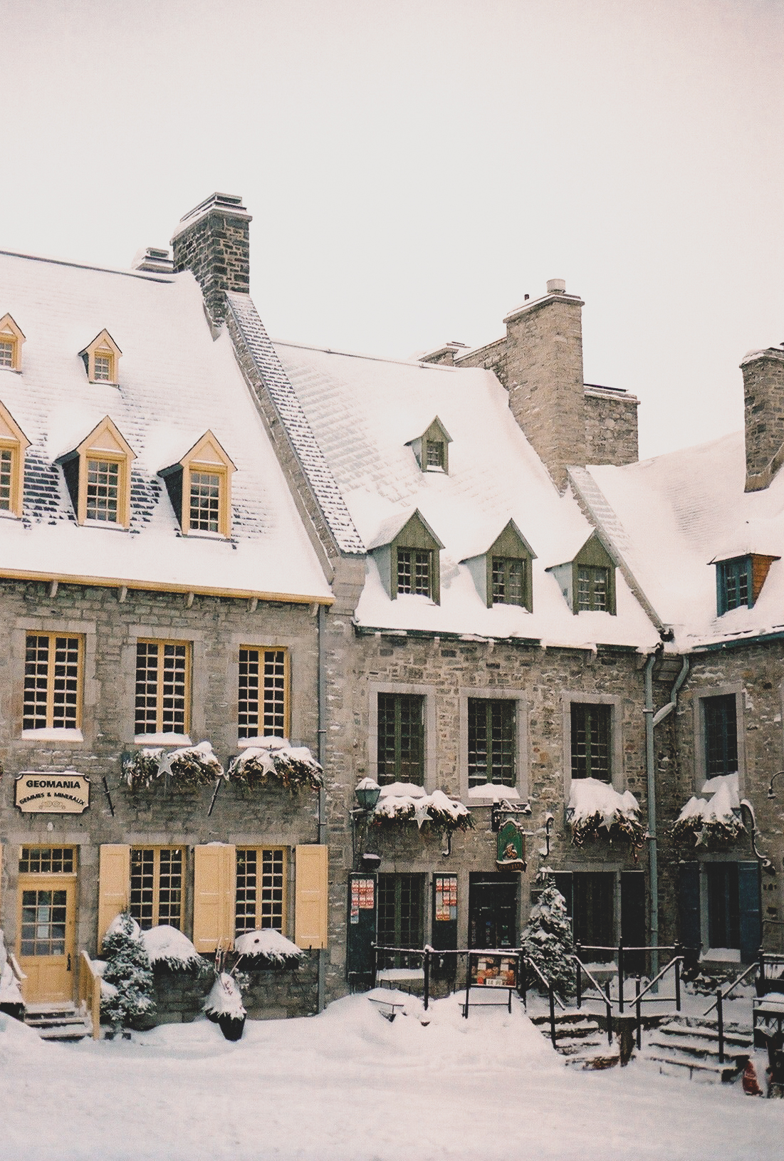 Historic buildings at Place Royale in Québec City during winter
