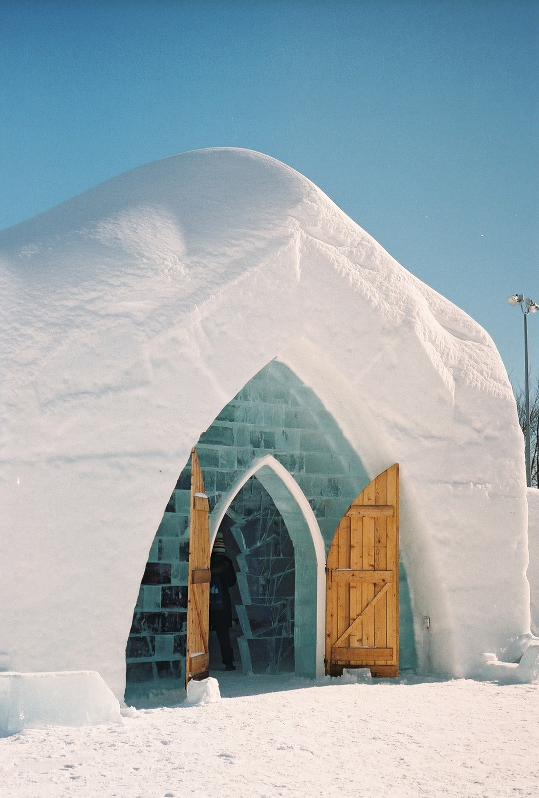 Ice chapel entrance at Hôtel de Glace near Québec City