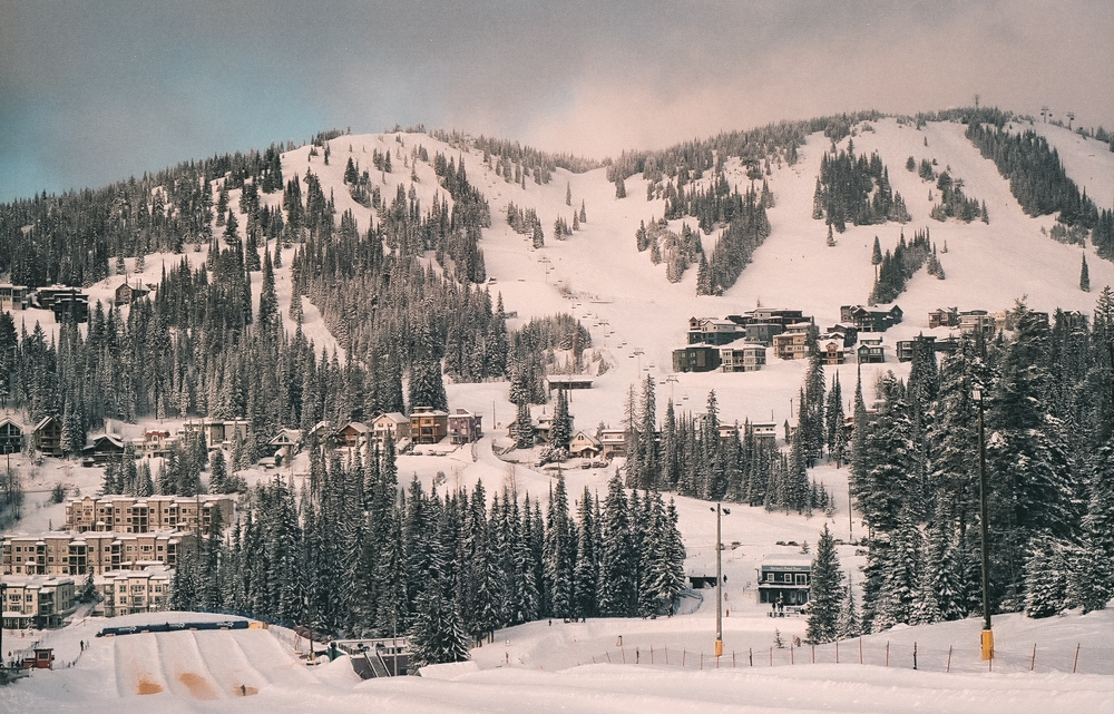 Snow-covered ski runs and mountain terrain at SilverStar Mountain Resort