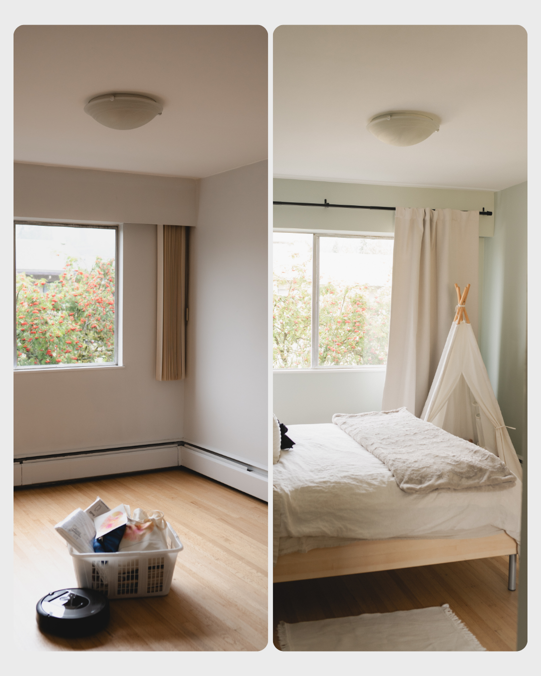 Before and after of a Vancouver home interior refreshed with warm neutral paint by CertaPro Painters