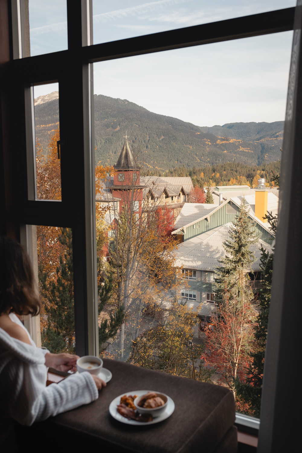 Morning coffee overlooking the village in Whistler