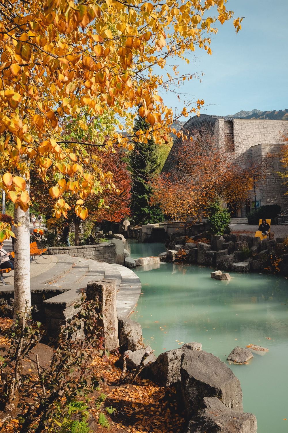 Creek and autumn leaves by the Village Stroll in Whistler, Canada